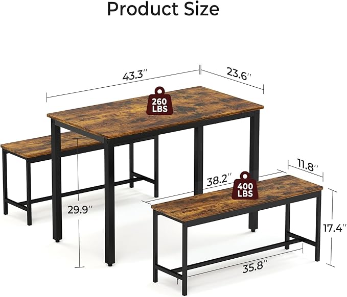 Tatub Dining Table Set for 4, 3-Piece Kitchen Table - Image 7