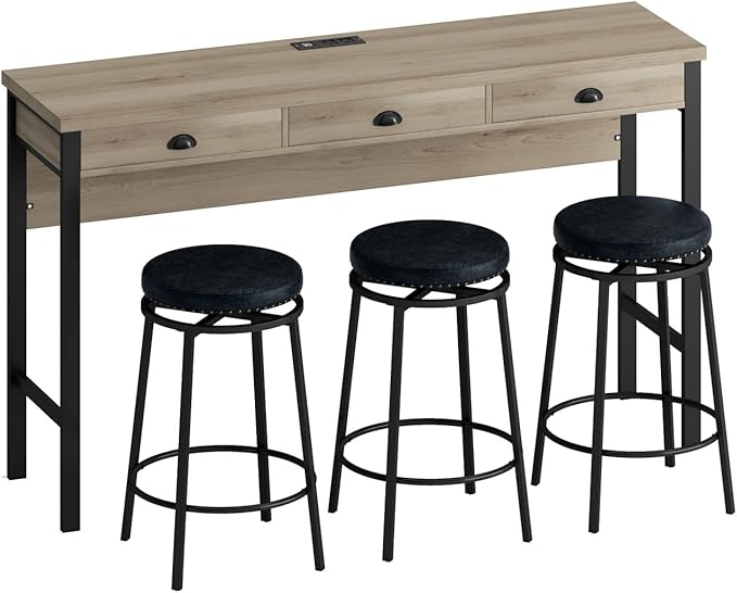 KEIKI 60.24” Long Bar High Top Dining Table and 3 Stools Chairs Set - Image 8