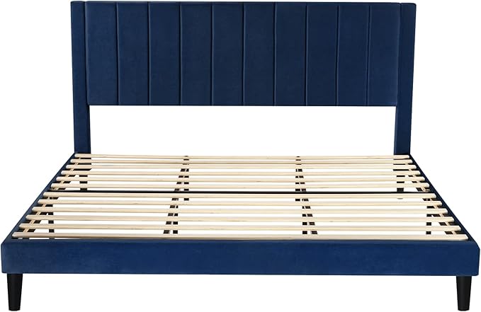 SHA CERLIN King Bed Frame/Velvet Upholstered Platform Bed Frame - Image 9