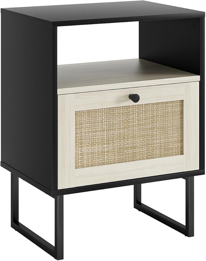 Rattan Nightstand, Boho Night Stand Farmhouse Wood Bedside Table - Image 8