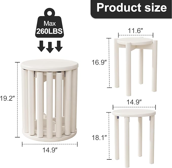 Stackable Stools Set of 4, Wood Stool 18 Inch Stool Stackable Side Tables - Image 2
