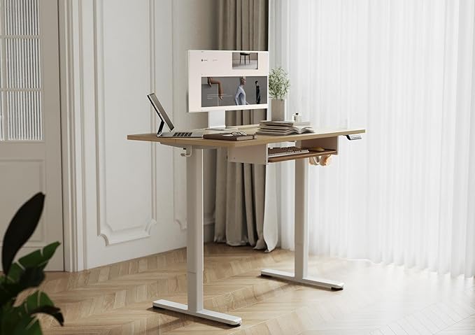 YDN Standing Desk with Keyboard Tray, 48 Inch Height Adjustable Desk with Cable - Image 2