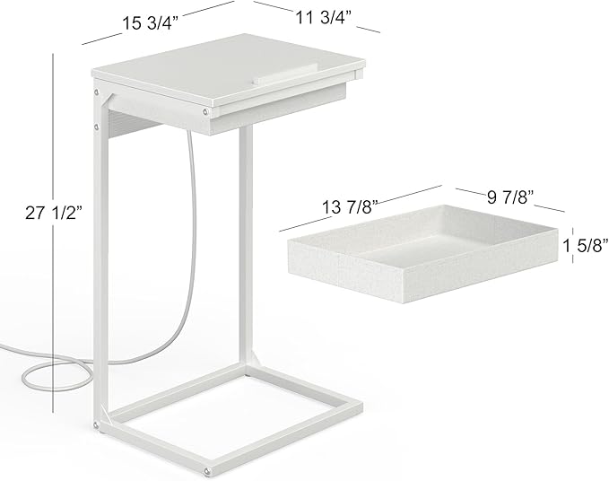 C Shaped End Table with Charging Station, 45° Tiltable Adjustable Flip Top Side - Image 3