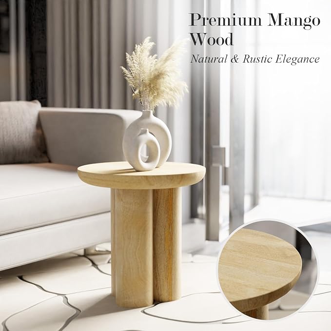 Relso Gaia Round End Table for Living Room and Farmhouse | Solid Mango Wood for - Image 5