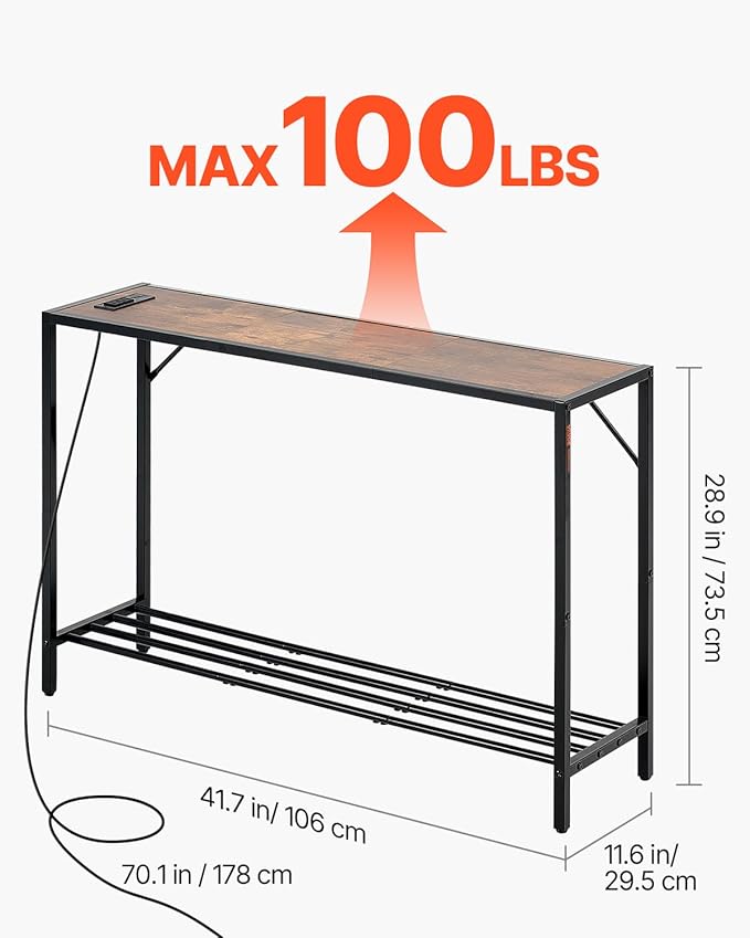 VEVOR Narrow Console Table, 41.7" Behind Couch Shelf - Image 3