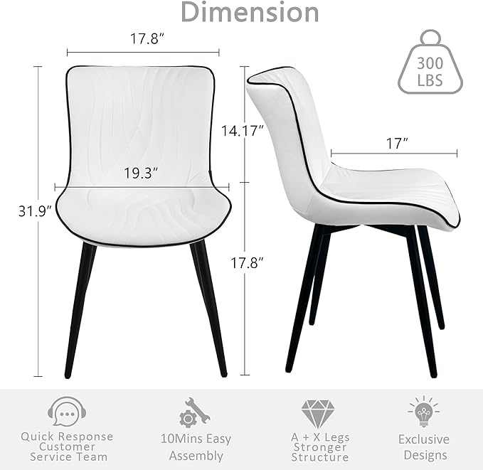 Kidol & Shellder White Dining Chairs Set of 2, Faux Leather Upholstered Mid - Image 3