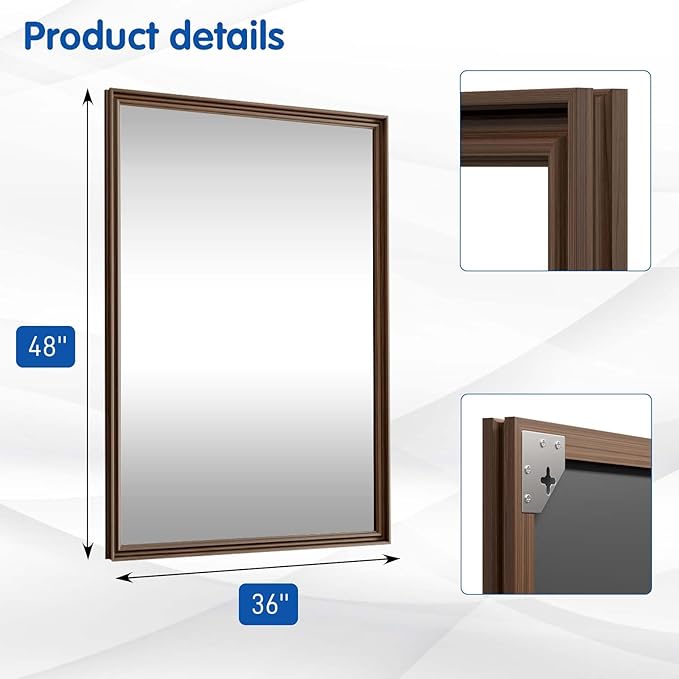 WEER Retro Copper Bathroom Mirror, 48x36 Inch Bronze Oil Rubbed Framed Mirror - Image 7
