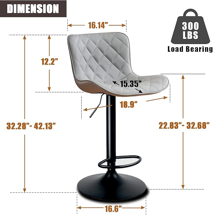 YOUNUOKE Bar Stools Set of 2 Faux Leather Barstools - Image 5