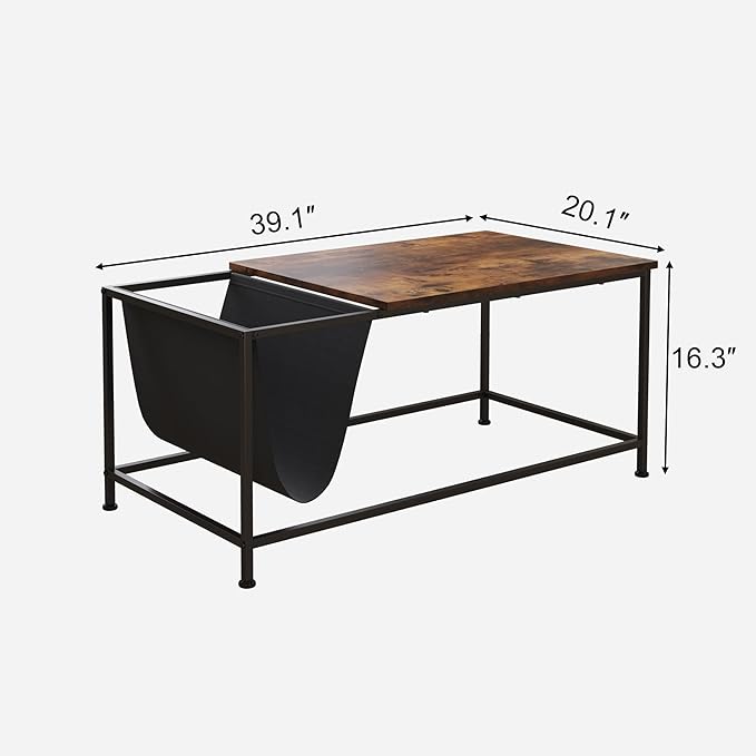 SENIG Brown Rectangle Wood and Metal Coffee Table - Image 3