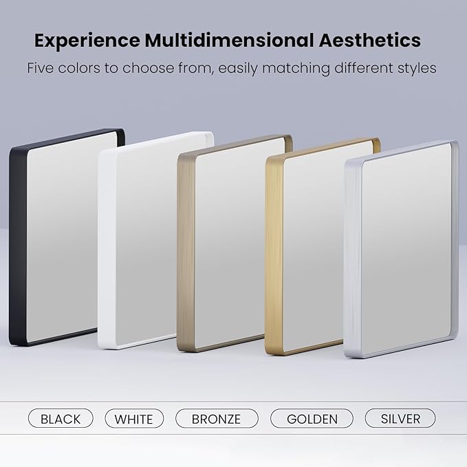 Black Bathroom Mirror 36X36 Inch, Rounded Rectangle Matte Bathroom Vanity Mirror - Image 8
