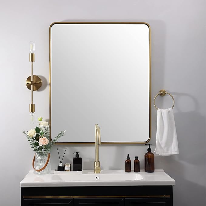 ANDY STAR Gold Bathroom Mirror for Wall, 30x36’’ Brushed Gold Rounded Rectangle by ANDYSTAR