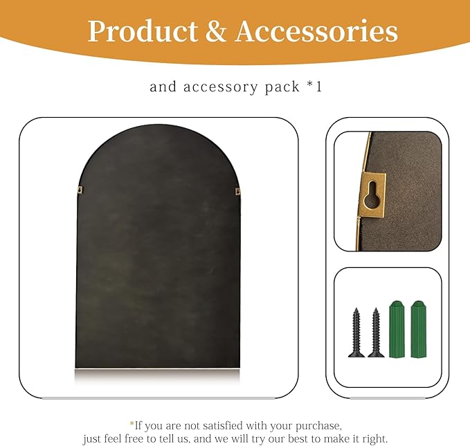 Traditional Wall Mirror Vintage Gold, Arched Vertical Mirrors - Image 5