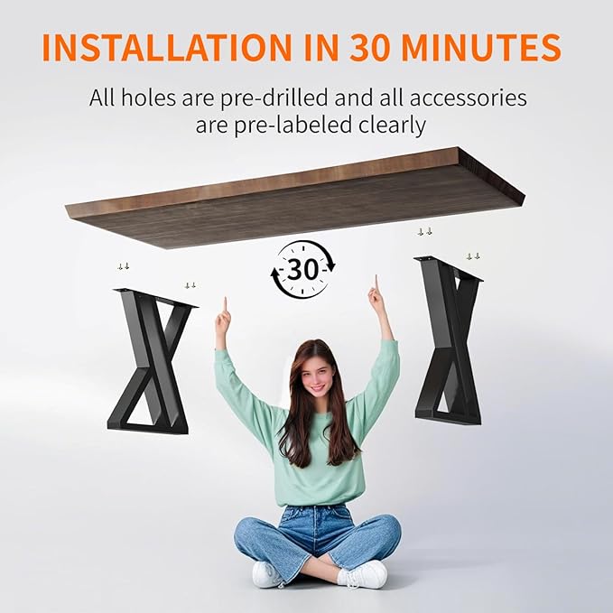 Solid Wood and Metal Modern Industrial 55 inch Wide Home Office Desk, Writing - Image 2