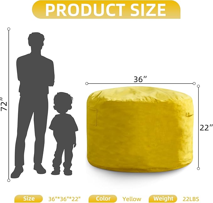 Hobestluk 3FT Bean Bag Chair Giant Bean Bag Chairs - Image 2