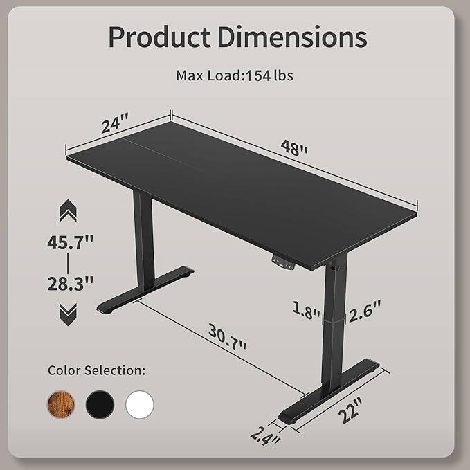 Agilestic Electric Standing Desk, 48 x 24 Inches Height Adjustable Desk - Image 3