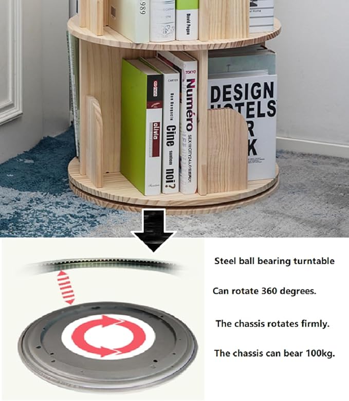 Heehee Wooden Rotating Bookshelf 360 Display Floor Standing Bookcase Storage - Image 5