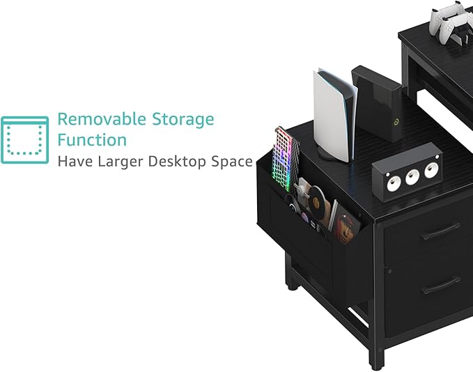 Lufeiya Gaming Desk with Fabric File Drawers Cabinet, 57 Inch Home Office Desks - Image 7
