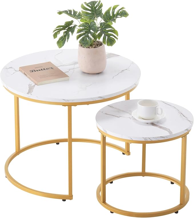 VEVOR Nesting Tables, Coffee Table Set of 2, 23.6 inch Round Coffee Table by VEVOR