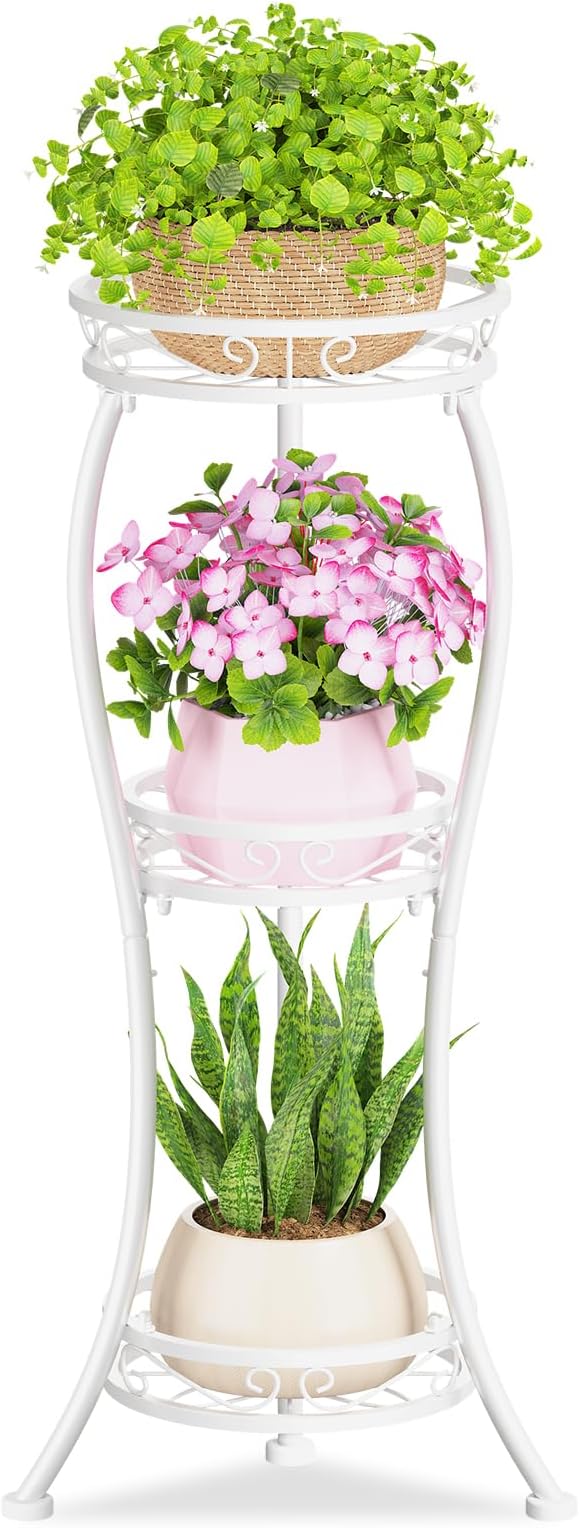 KMOTASUO 3 Tier Tall Metal Plant Stand, 34 Inch Plant Stands Indoor Outdoor by KMOTASUO