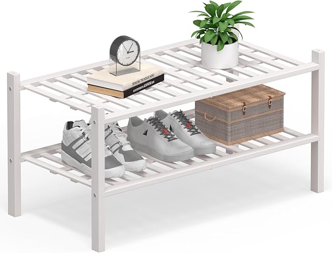 Haddockway Large 2 Tier Bamboo Shoe Rack Storage Organizer, Small Space by Haddockway
