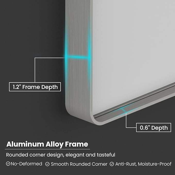 Brushed Nickel Bathroom Mirror 72x32 Inch, Brushed Silver Metal Frame Mirror - Image 4