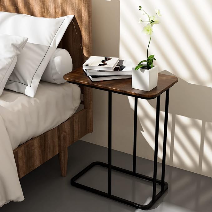 C Shaped Side Table, Small End Table MDF Black Walnut Coffee Table, Modern - Image 3