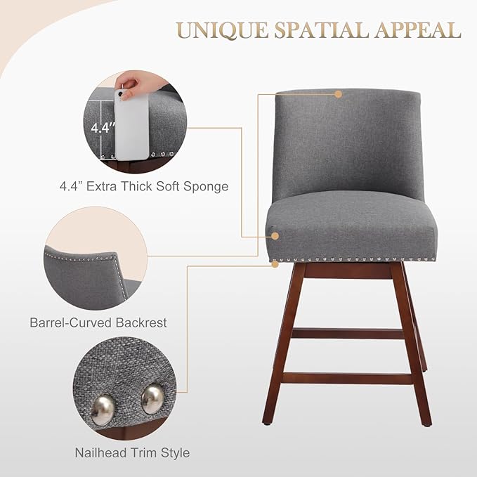 Counter Height Barstools Set of 4, 360° Swivel Bar Stools - Image 5