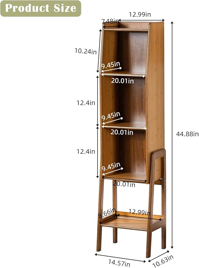 4 Tier Bamboo Bookcase, Classical Modern Bookshelf, Dispaly Shelves, Bamboo - Image 3