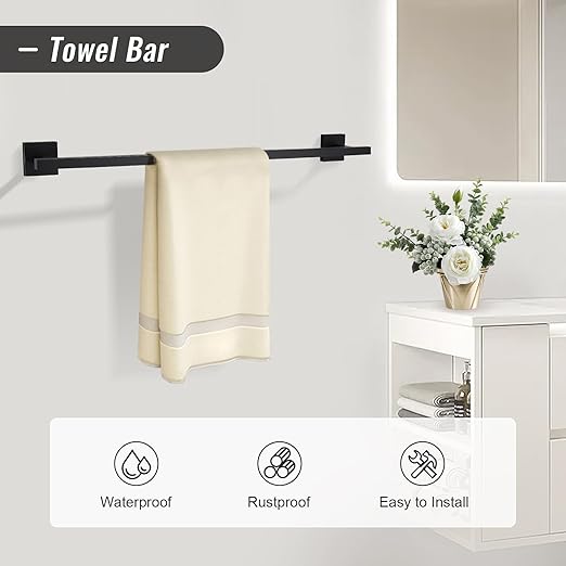 YACVCL Matte Black Towel Bar Set 10-Piece Bathroom Hardware Accessories Set - Image 2