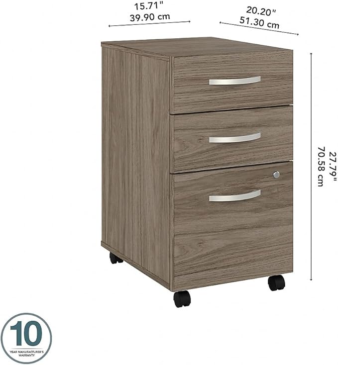 Bush Business Furniture Studio C 3 Drawer Mobile File Cabinet in Modern Hickory - Image 3