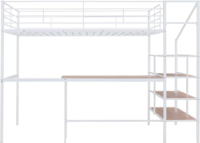 Full Size Metal Loft Bed with Desk and Lateral Storage Ladder, Modern Style - Image 7