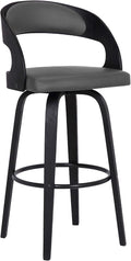 Armen Living Shelly 26" Counter Height Swivel Gray Faux Leather and Black Wood by ArmenLiving