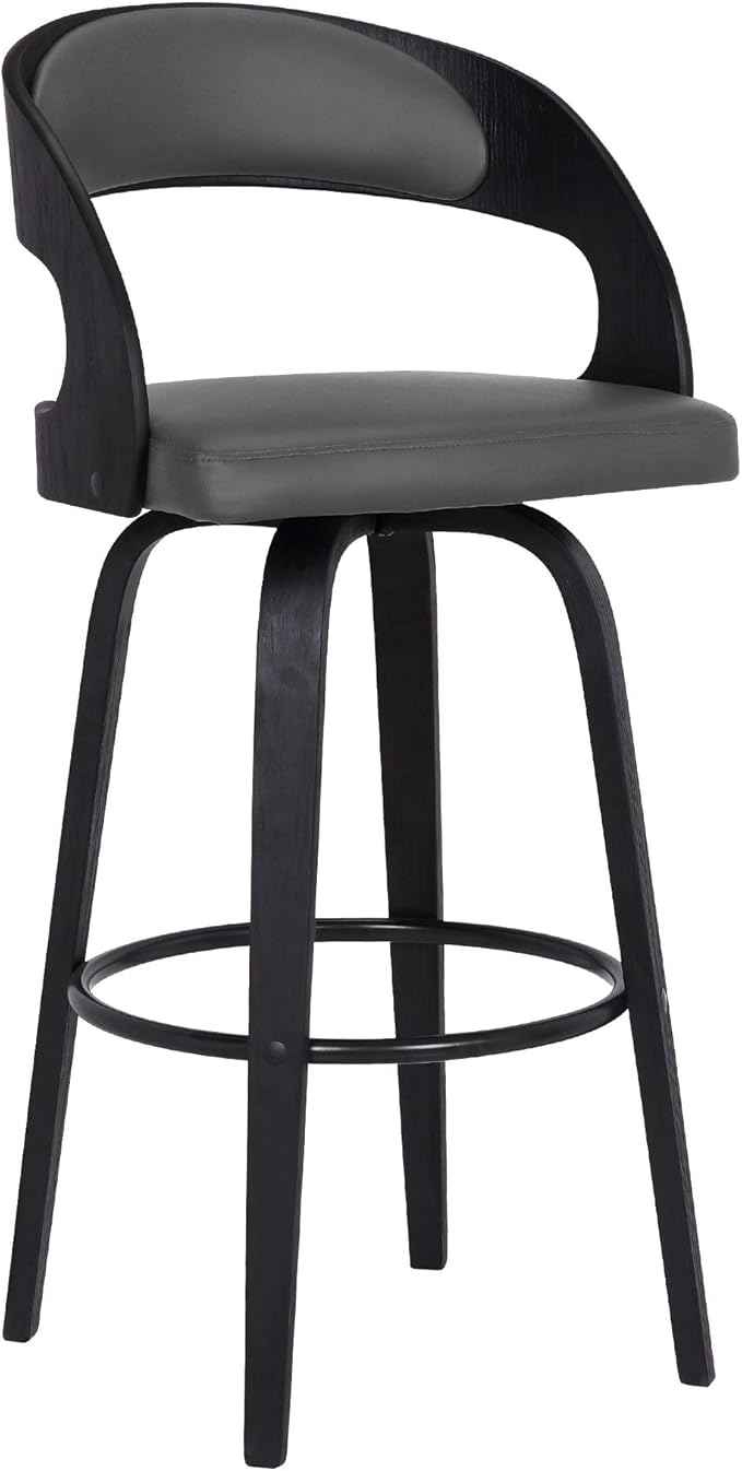 Armen Living Shelly 30" Bar Height Swivel Gray Faux Leather and Black Wood Bar by ArmenLiving