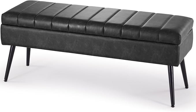 CUYOCA Storage Ottoman Bench, 43.5" Faux Leather Upholstered Entryway Bench - Image 7