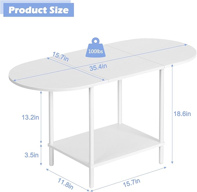 White Coffee Table for Living Room, Small Oval Coffee Table - Image 2