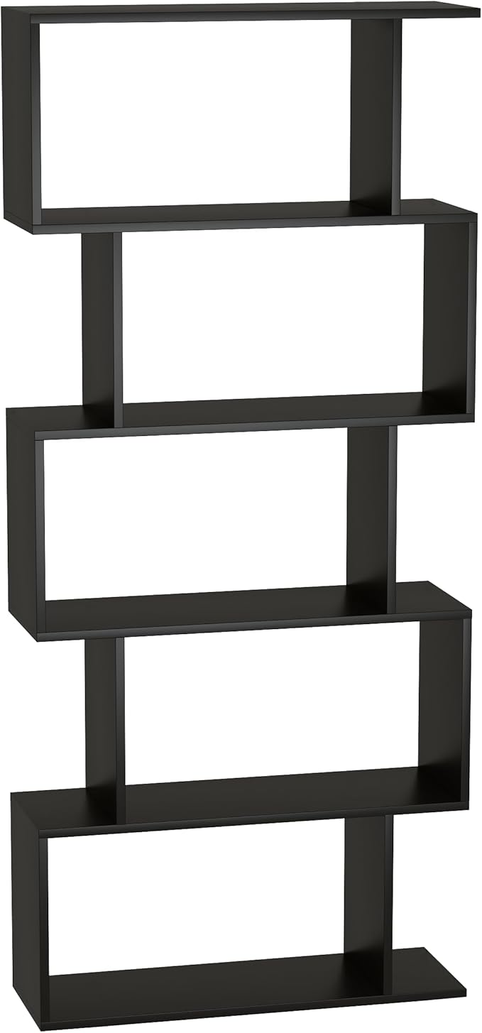 Yusong Bookshelf 5-Tier, Geometric Bookcase S Shaped Book Shelves - Image 9