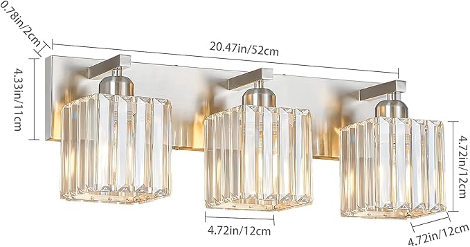 Modern Vanity Light 3-Lights Brushed Nickel Vanity Light Crystal Bathroom Wall - Image 5