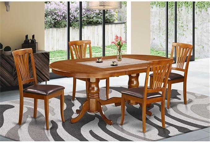 East West Furniture PLAV5-SBR-LC 5 Piece Dining Room Table Set Includes an Oval - Image 2
