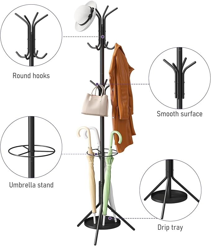 Coat Rack Freestanding, Entryway Hanger Stand, Umbrella Holder, Hall Tree - Image 7