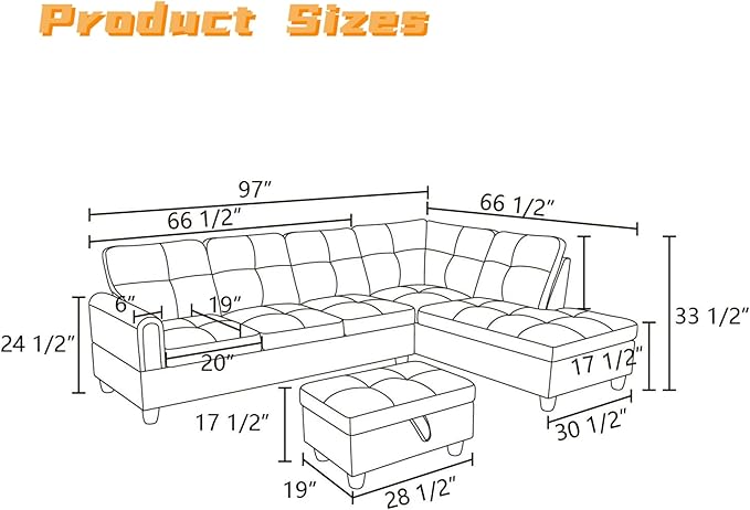 L Shaped Sectional Couch with Otttoman, Apartments - Image 2
