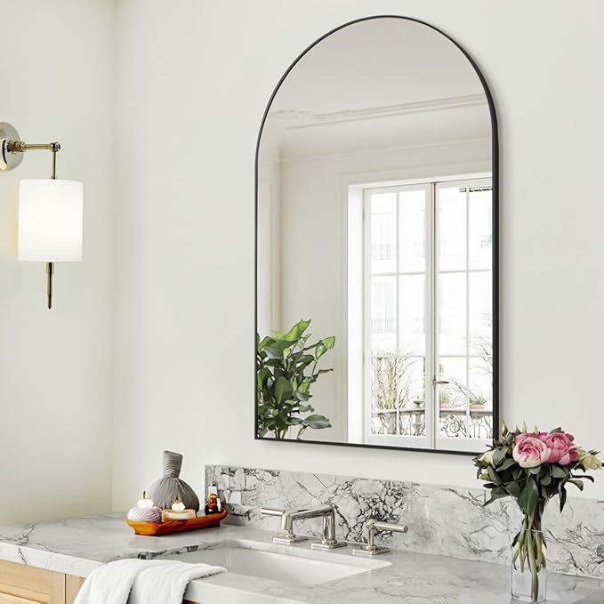 BEAUTYPEAK 26"x38" Arch Bathroom Mirror, Wall Mounted Vanity Metal Frame Mirror - Image 2