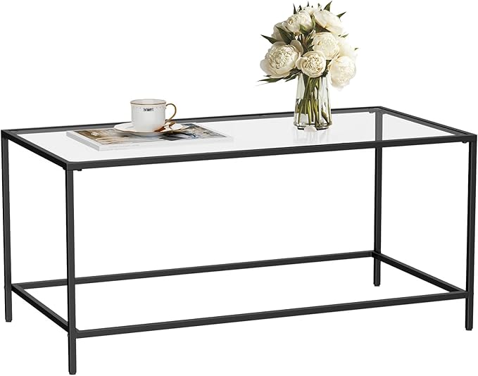 Glass Coffee Table, Modern Rectangular Coffee Table by Homleke