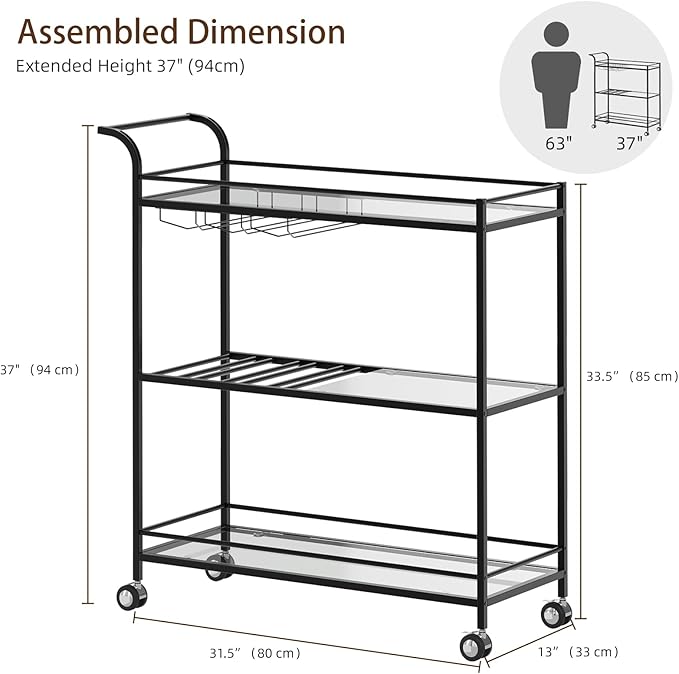 Black Bar Cart, Home Bar Serving Cart - Image 5