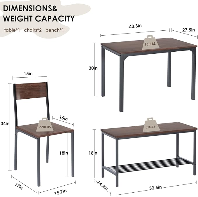 SogesHome 4-Piece Kitchen Table and 2 Chairs - Image 7