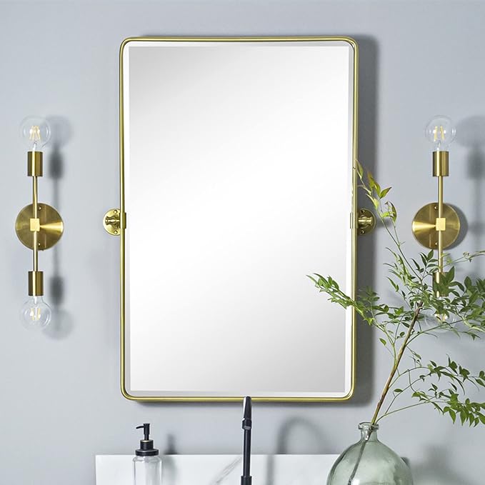 TEHOME 20x30'' Pivot Rectangle Bathroom Vanity Mirror Brushed Gold Rounded by TEHOME