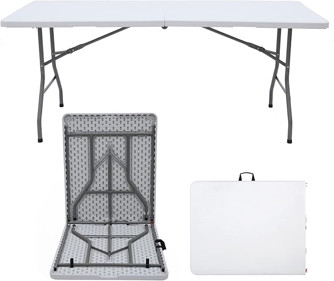 Folding Table 6 FT Lightweight Portable Plastic Fold-in-Half Utility Foldable - Image 9