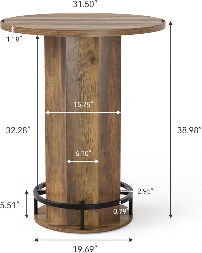 LITTLE TREE Round Bar Table, 39.4" H Wooden Bistro Pub Table - Image 2