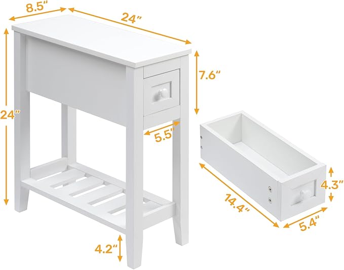 Narrow Side Table for Small Spaces, Slim Bed Side Table/Night Stand Set of 2 - Image 3