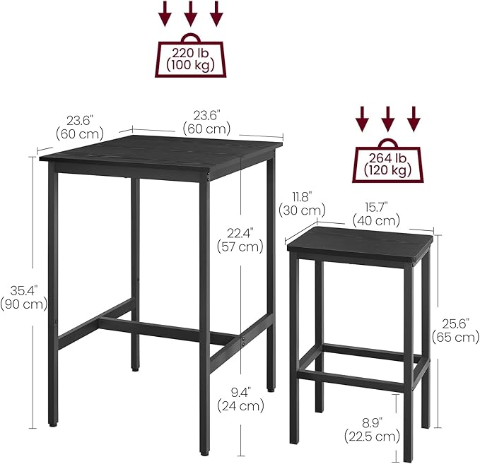 VASAGLE Bar Table and Chairs Set, Square Table - Image 4
