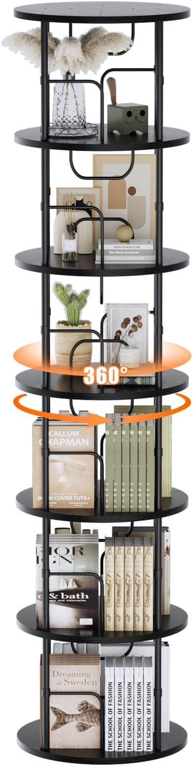 6 Tier Rotating Bookshelf, 360 ° Display Stackable Spinning Bookshelf Tower - Image 8